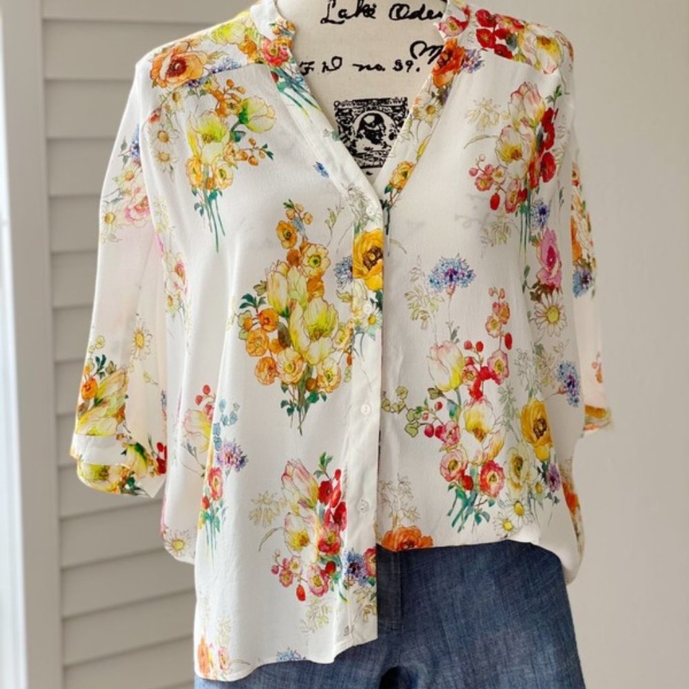 ZARA Bright Floral Hi/Lo Blouse